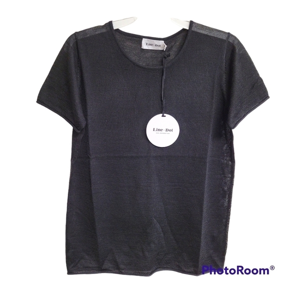 Line & Dot Black Wool Blend Sheer Sweater Knit Short Sleeve Top Size Medium NWT - Picture 1 of 9